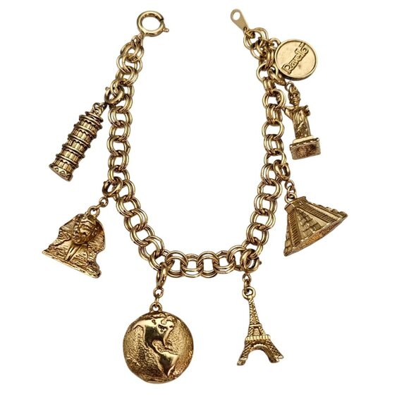 Ravello Gold Tone Monuments Of The World Charm Bracelet, Signed C682 - Picture 3 of 7